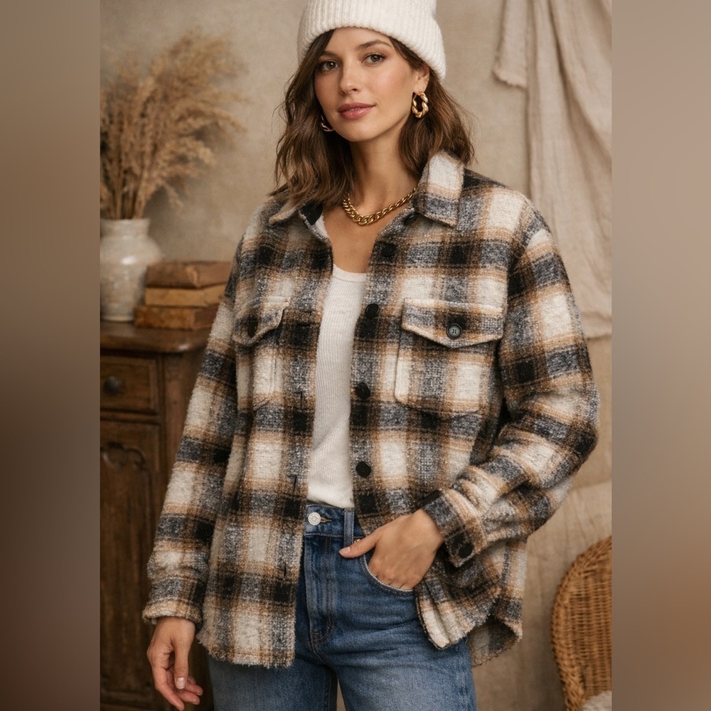 Calvin Klein Jeans Women's Checkered Utility Jacket - Black and brown